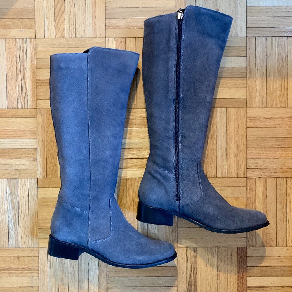 Grey Suede Knee High Boots Full Side Zipper Sz 7.5